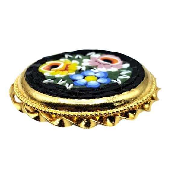 Vintage Italy Mosaic Brooch Floral Multi Colored Tesserae Gold Tone Circle Pin C - Picture 4 of 10